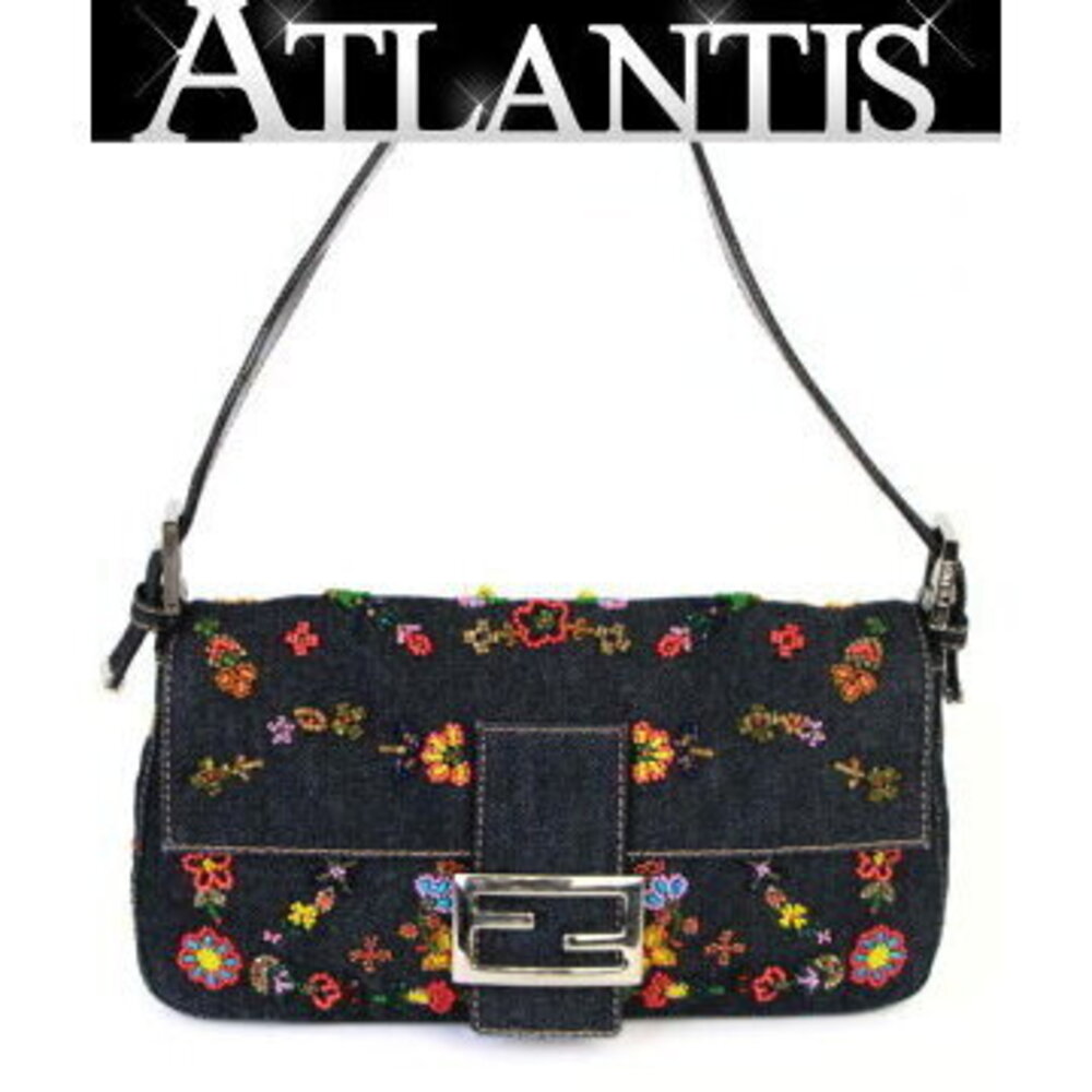 FENDI Mamma Bucket Shoulder Bag Denim Beads